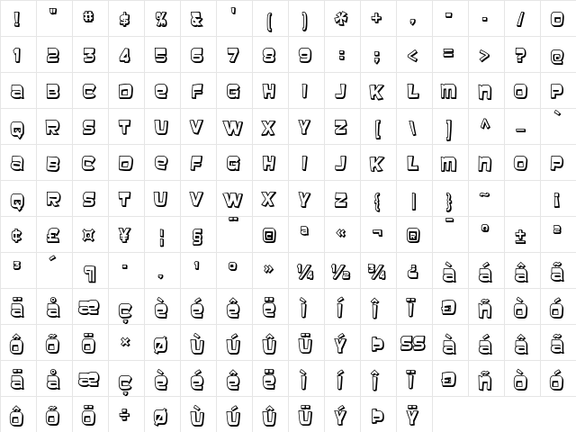 Baveuse 3D  glyph index