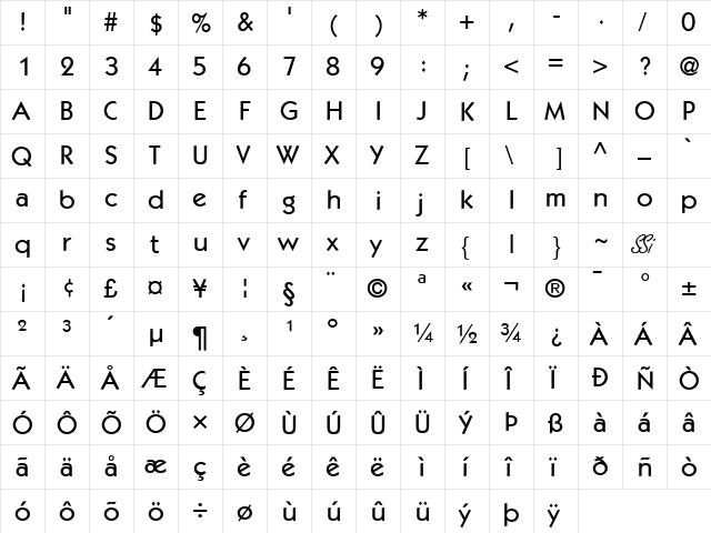 Performa SSi Medium  glyph index