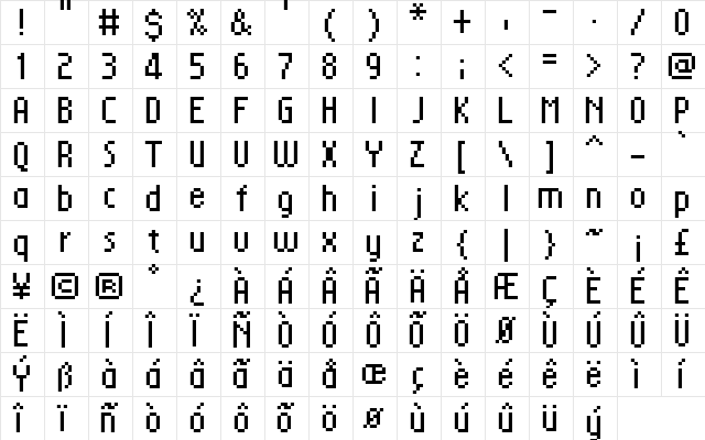 FFF Glorious Extended Regular  glyph index