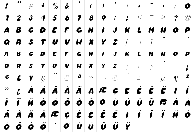 OleadaSCapsSSK Italic  glyph index