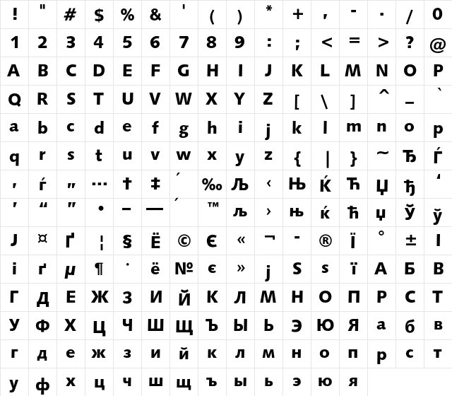 Humanist531C Bl BT Regular  glyph index