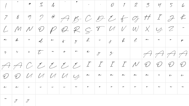 Belove Regular  glyph index