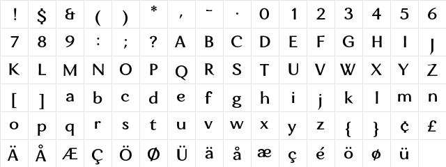 Eniza Medium  glyph index