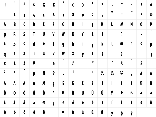 TriplexCondBlack Regular  glyph index