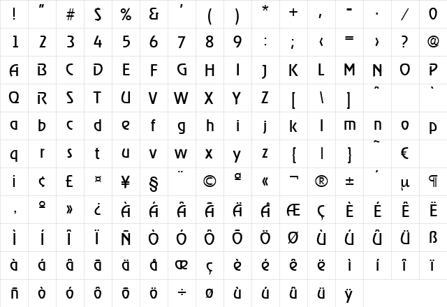 Ragtime-Regular Regular  glyph index