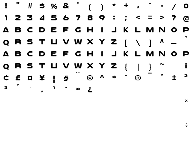 SEIN BLUE Regular  glyph index
