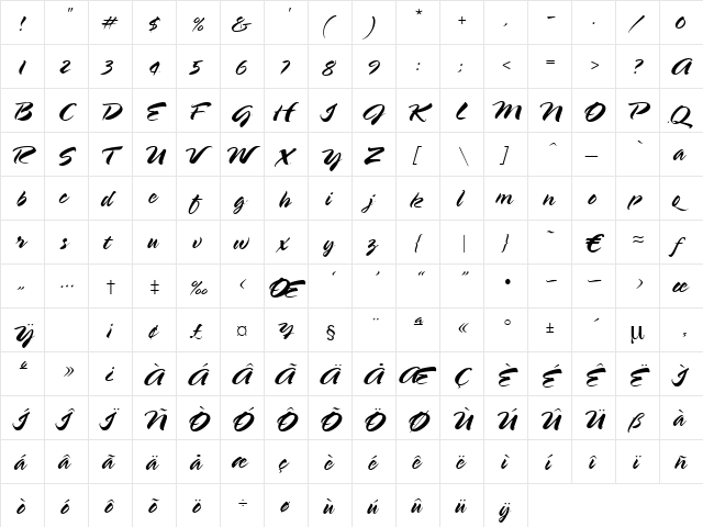 Walzer Regular  glyph index