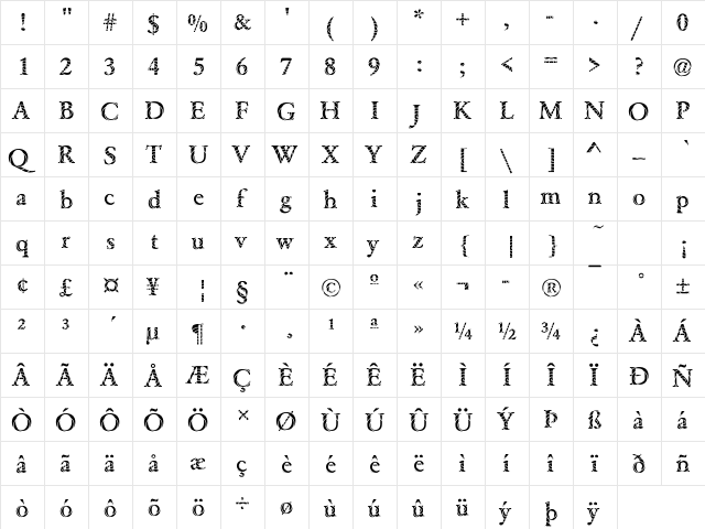 Garamond25 Becker Regular  glyph index