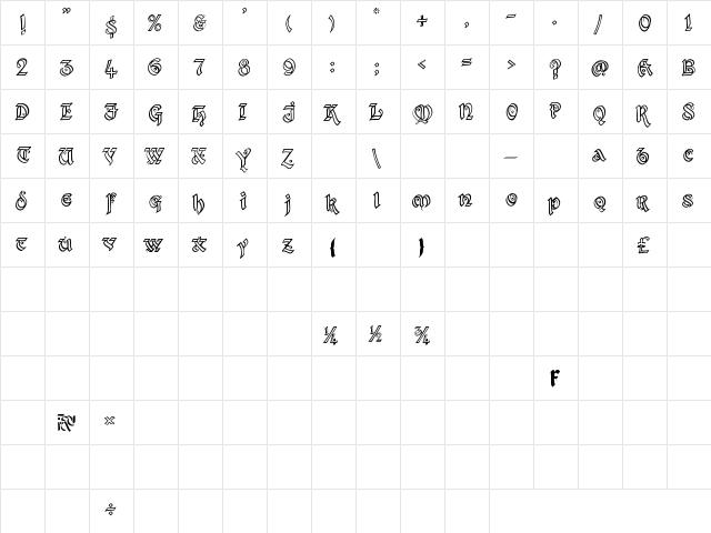 Kingthings Xander Outline Regular  glyph index