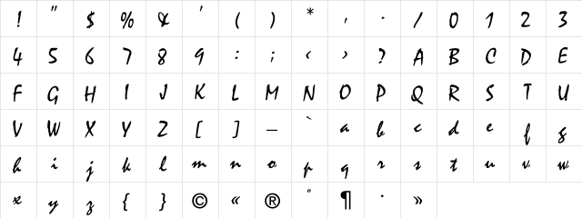 MistralC Regular  glyph index