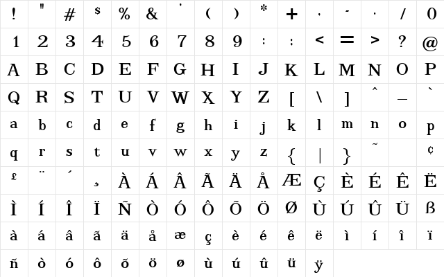 Adriatic Regular  glyph index