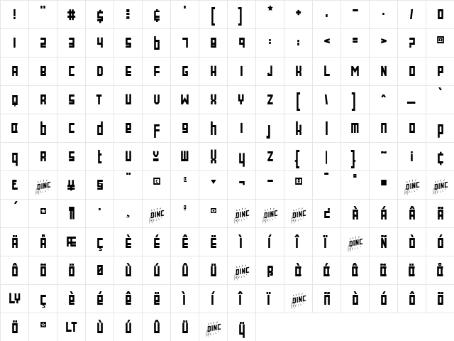 Satellite Regular  glyph index