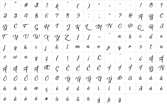 Youth and Beauty Regular  glyph index