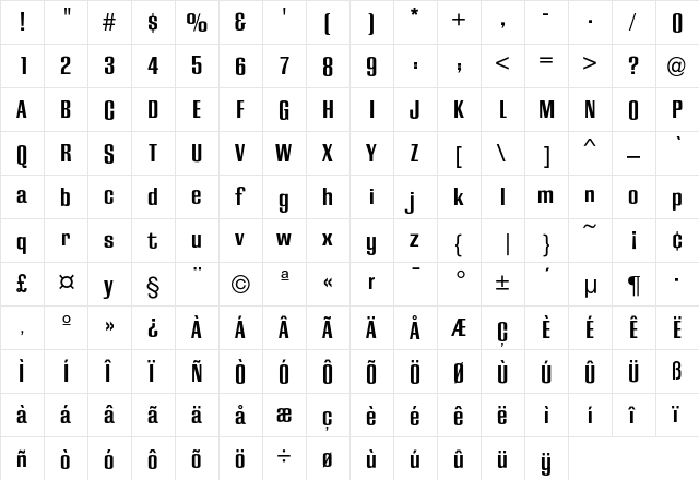 CaliforniaGrotesk Bold  glyph index