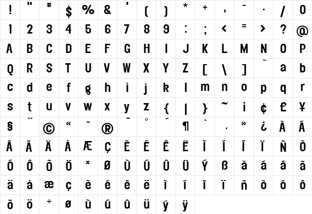 Elephant Medium  glyph index