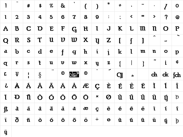 Parsons Regular  glyph index