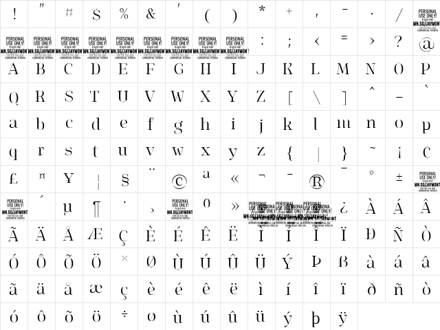 Jaymont PERSONAL Light  glyph index