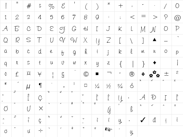 VNI-Freewrite Normal  glyph index