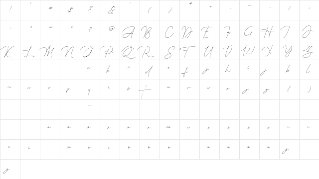 Queenstown Signature Regular  glyph index