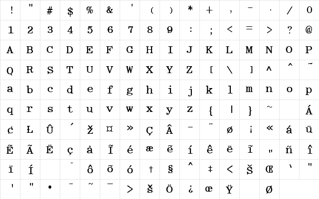 Elite-Bold Bold  glyph index