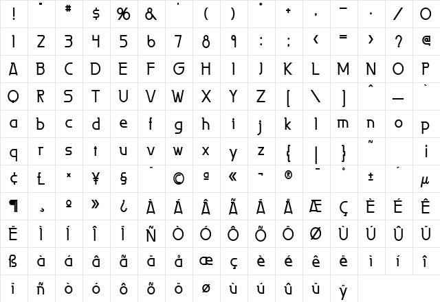 Persia Condensed Bold  glyph index