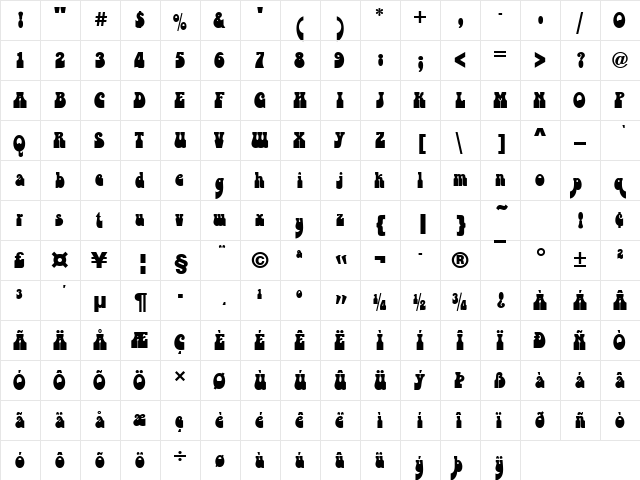 Pop Regular  glyph index