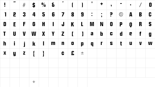 ConexSSK Regular  glyph index