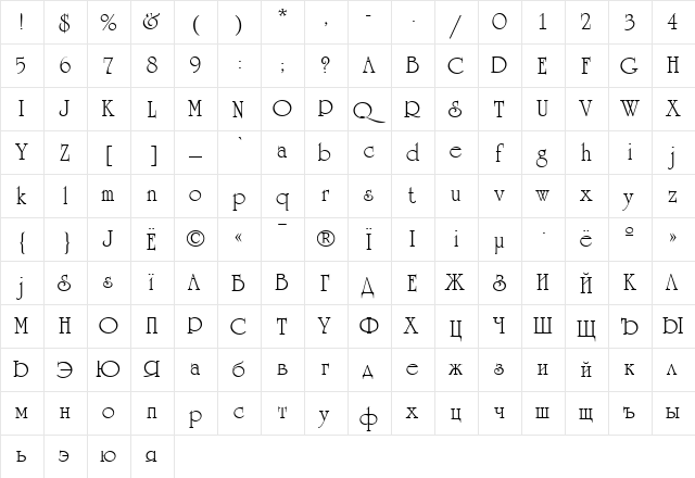 AG_University Regular  glyph index