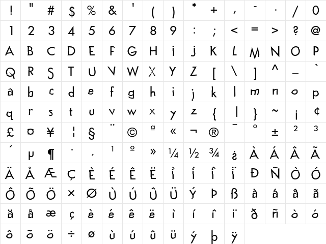 ITCYomama Regular  glyph index