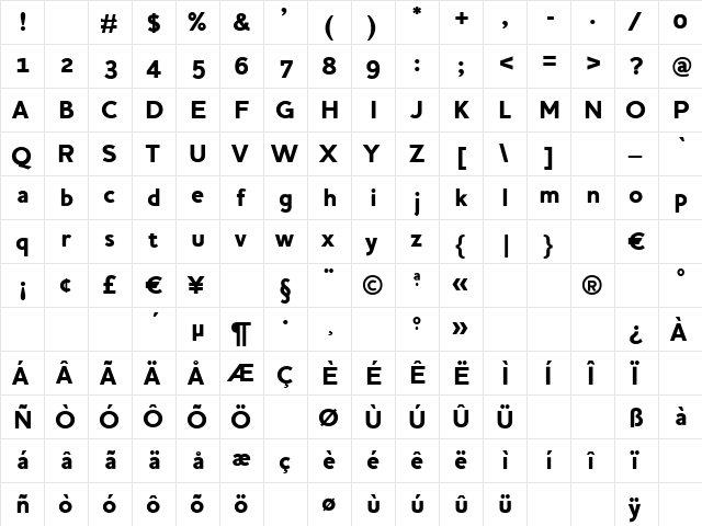 HouschkaAltBlack Regular  glyph index