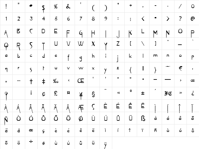 Tentakel Regular  glyph index