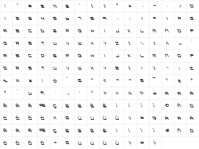 Low Gun Screen Leftalic Leftalic  glyph index