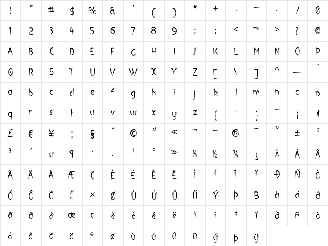 Luteous Viscous Regular  glyph index