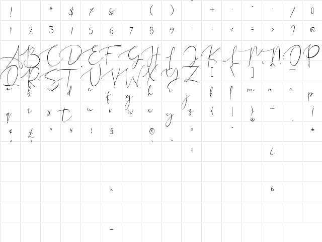 Prettylife Regular  glyph index