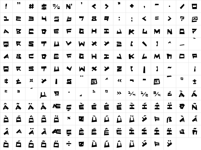 Quake & Shake Max Max  glyph index