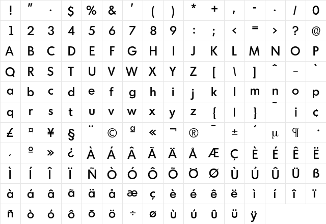 Montreal-Medium Regular  glyph index