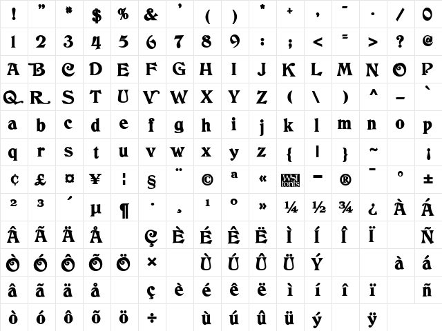 Tringle Bold  glyph index