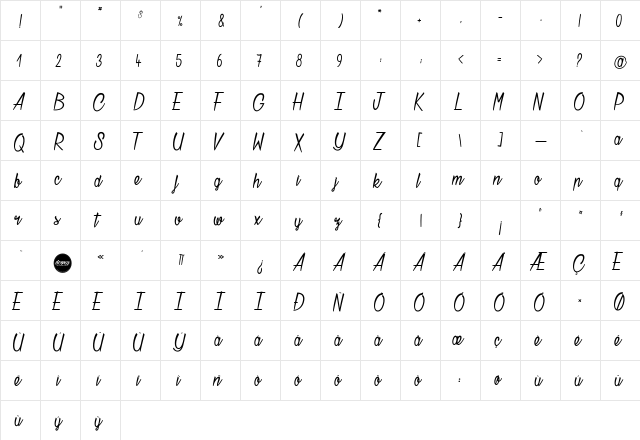 Chatelain des Radis Regular  glyph index