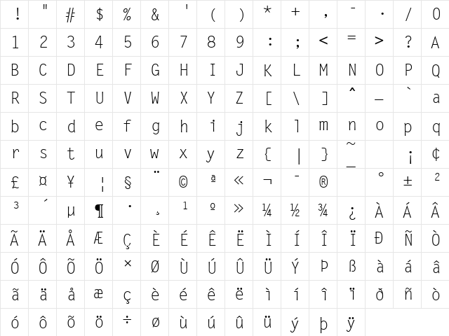 Letter Becker Regular  glyph index