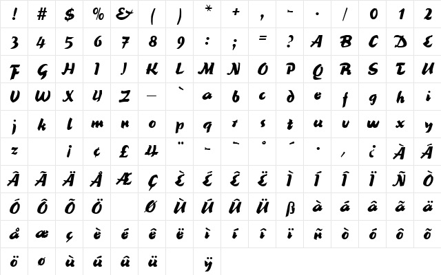 ReinerBlack Regular  glyph index