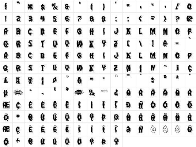 Vampire Bride Punch Regular  glyph index