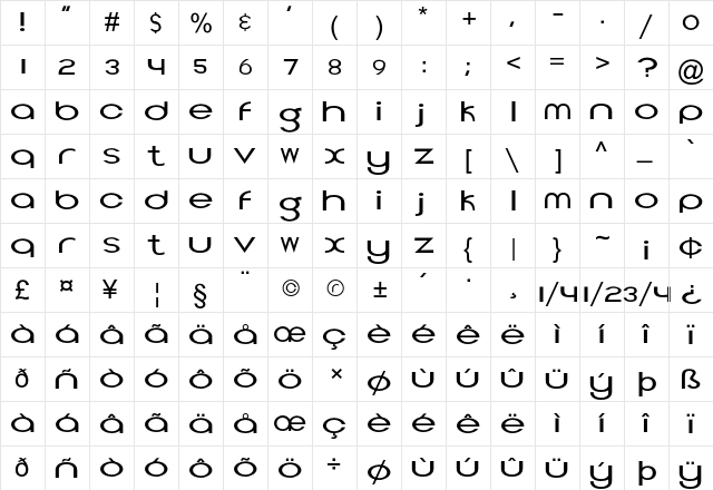 Topeka Regular  glyph index