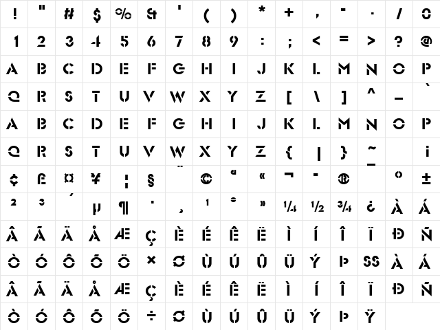 Stencil Sans Regular  glyph index