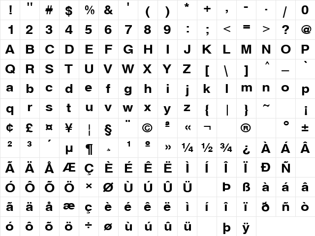 Communication 20 Regular  glyph index