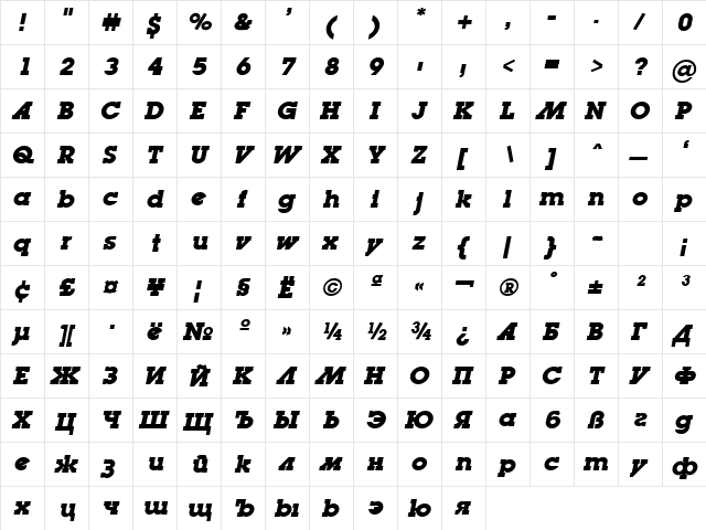 LugaAd Bold Oblique  glyph index