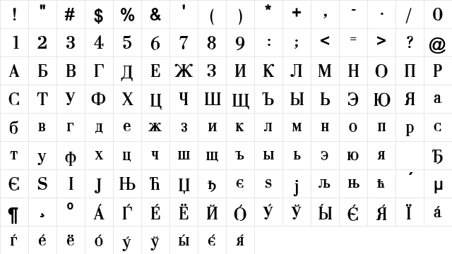 Tsar Heavy Normal  glyph index
