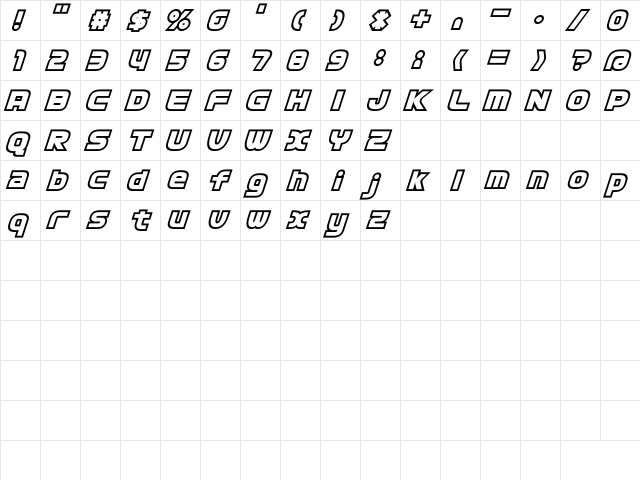 D3 Cosmism Oblique Regular  glyph index