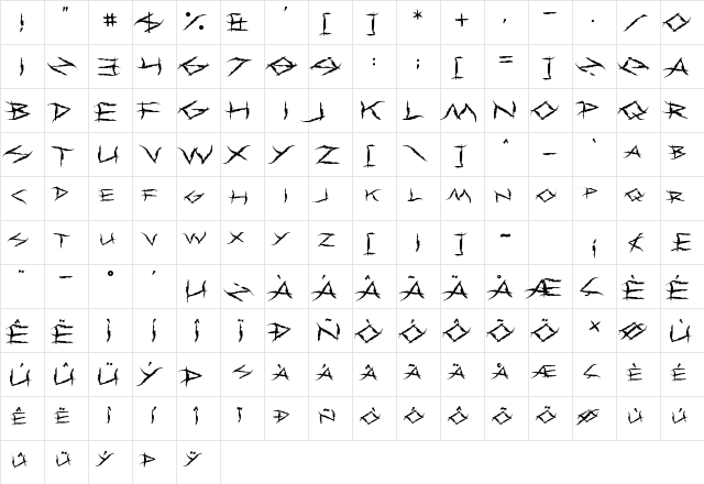 Primal Dream Regular  glyph index