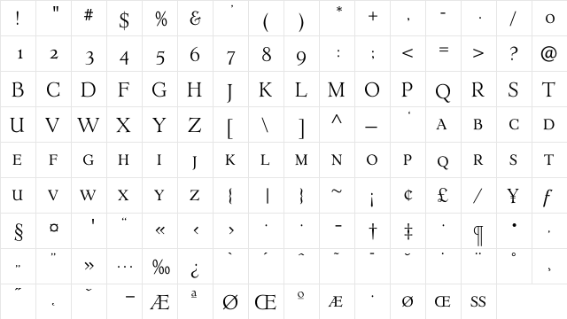 ErasmusLightExpert Regular  glyph index
