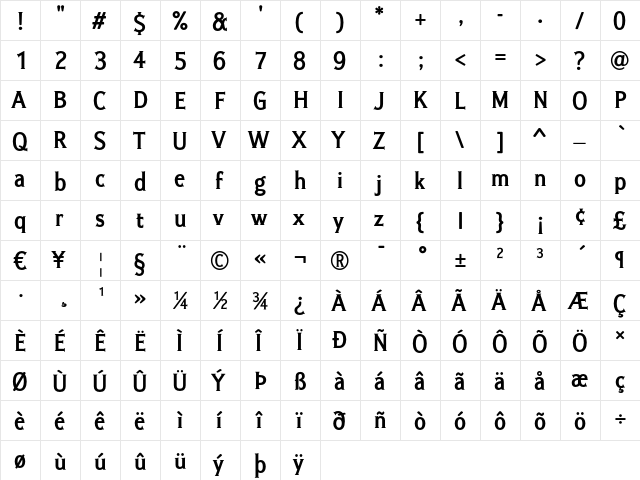 Ideal Gothic Bold  glyph index